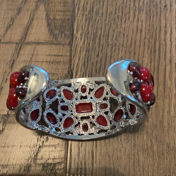 Cuff style bangle bracelet with red and silver - Picture 3 of 3